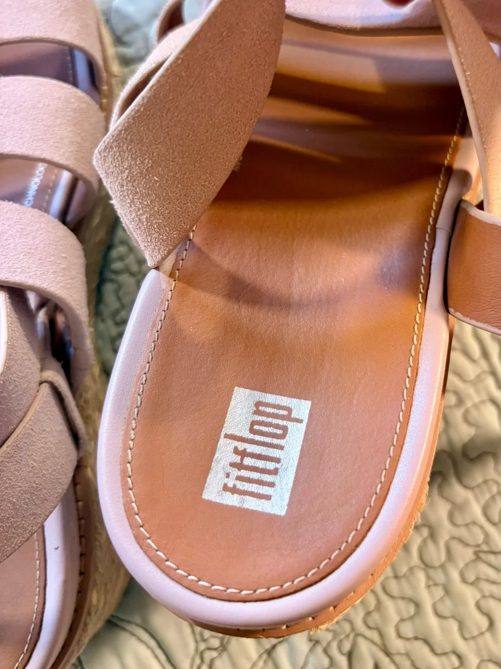FitFlop Eloise  Blush Pink Suede Strappy Espadrille Platform Wedge Sandals~9❤️